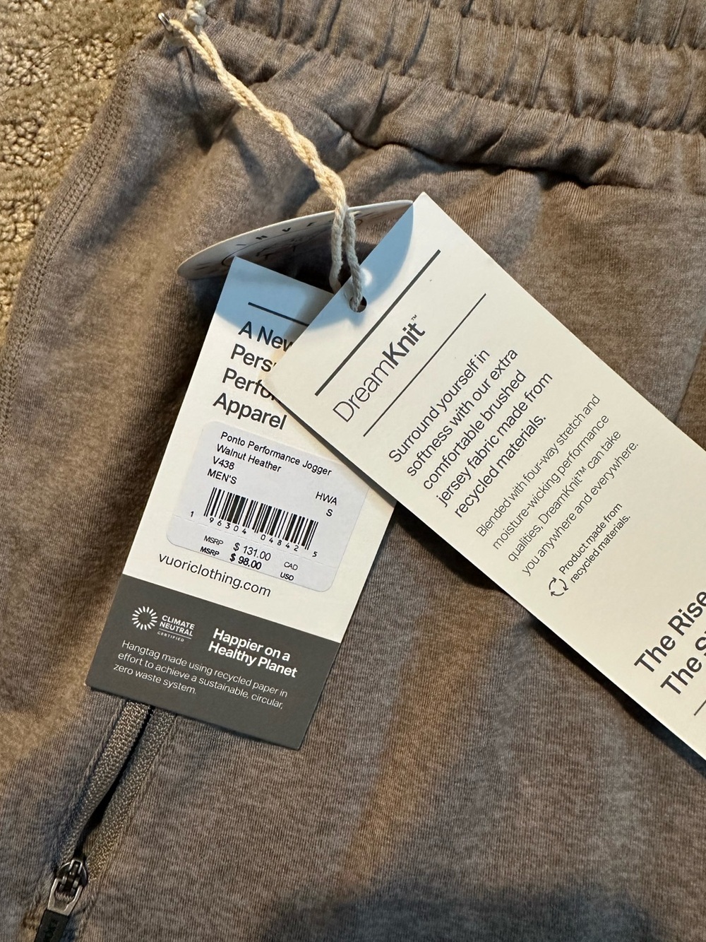NEW mens Vuori Ponto performance jogger pants walnut heather size small - Picture 4 of 11